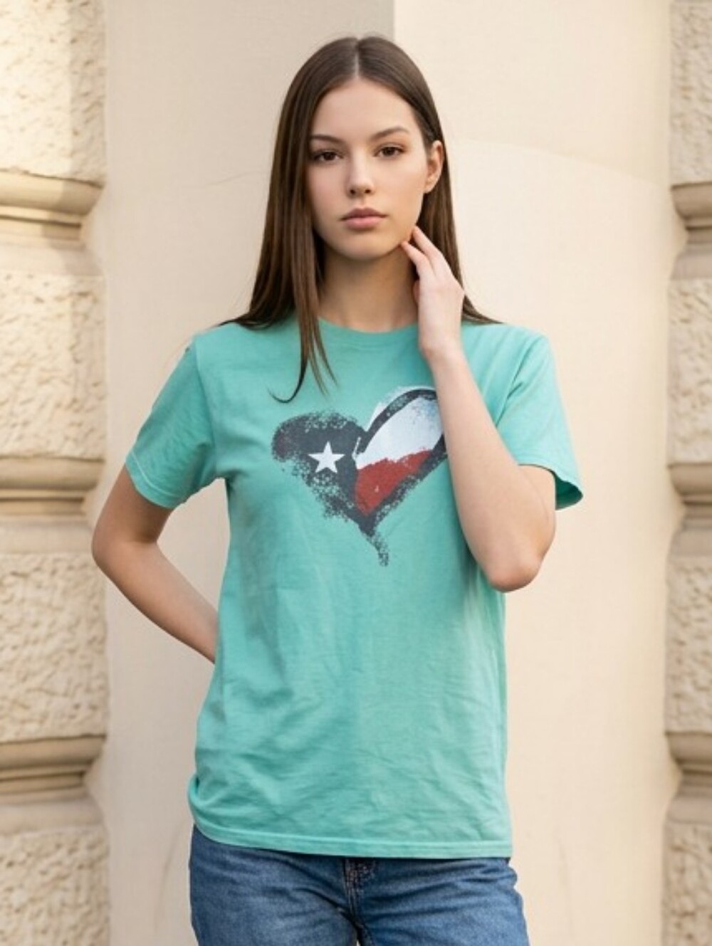 Texas Tee S Mint Green Lone Star Flag Heart Graphic Western Shirt State Love Top